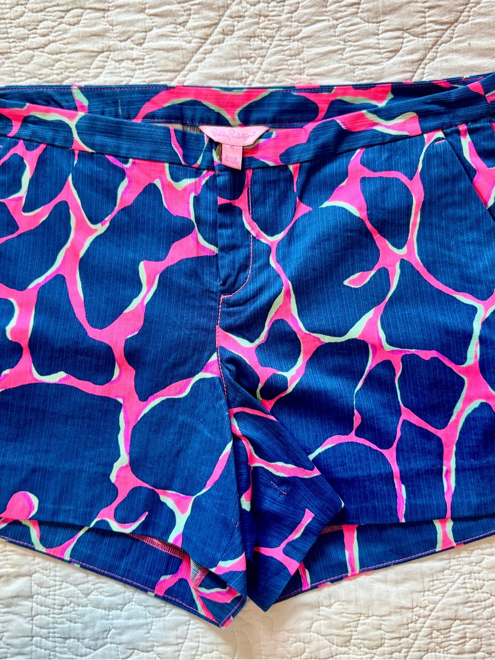 Lilly Pulitzer Pink & Blue High-Waist Printed Shorts - Picture 1 of 3